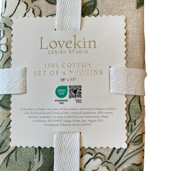 LOVEKIN Tavi Bloom Napkins 18x18 Green Spring Floral 100% Cotton NEW - Picture 8 of 15